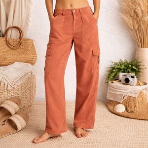 Billabong Walk Along Cargo Pants Size 28 • Terracotta Wide Leg • Coastal Boho